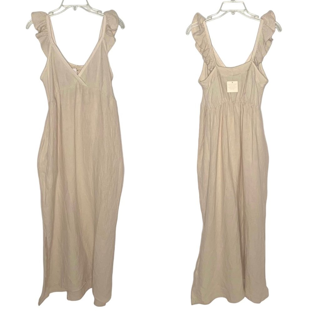 MAGASCHONI Beige Ruffle Strap Sleeveless Gauzy-Cotton Midi Dress NWT Medium